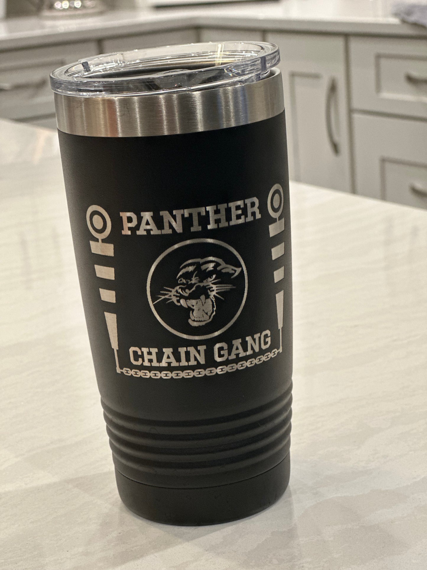 20 oz. Panther Chain Gang Travel Mug with Clear Lid